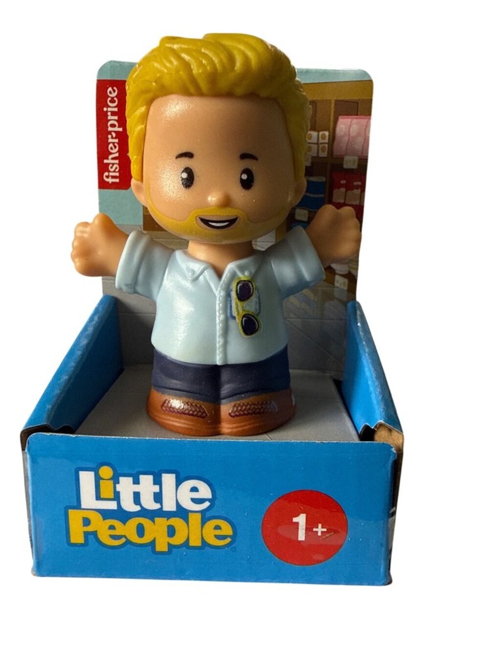 Fisher Price Little People Business Casual Dad Blond Beard Blue Shirt Sunglasses